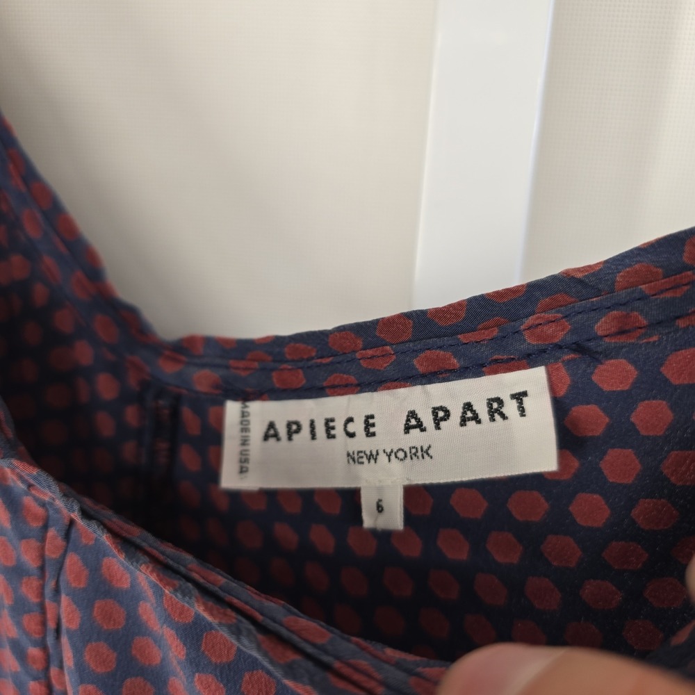 Apiece Apart New York 100% Silk Geometric Print Slip Dress Navy Red Size 6 - Picture 4 of 8